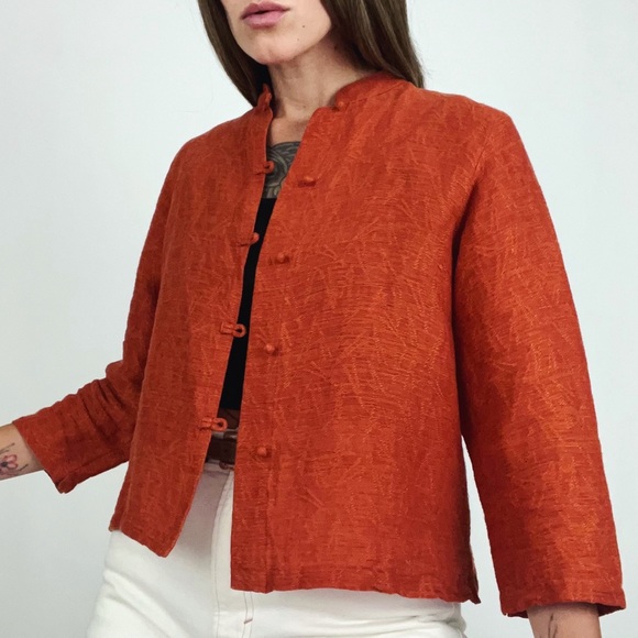 Eileen Fisher Linen-Blend Button-Front Imperial Collar Jacket | Size S/P - Picture 4 of 8